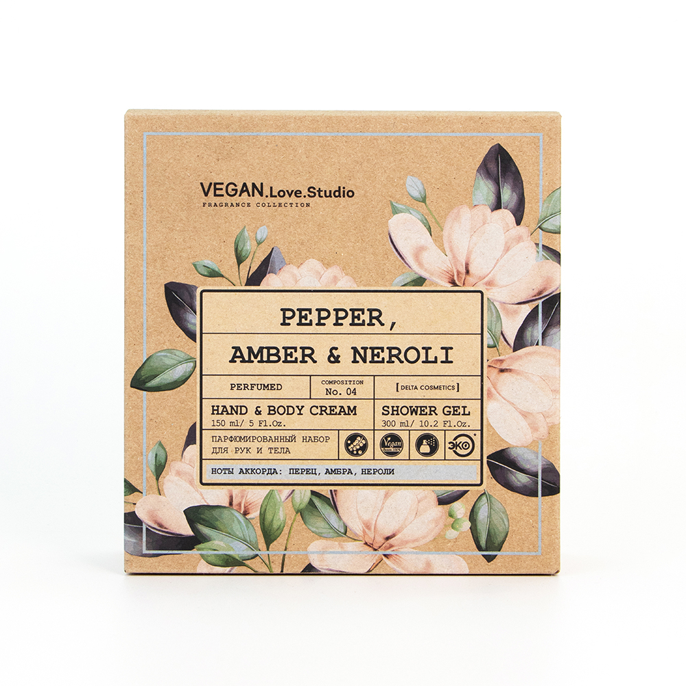 Набор космет. VEGAN.Love.Studio "Pepper, Amber, Neroli", (гель д/душа 300 мл + крем-лосьон 150 мл)