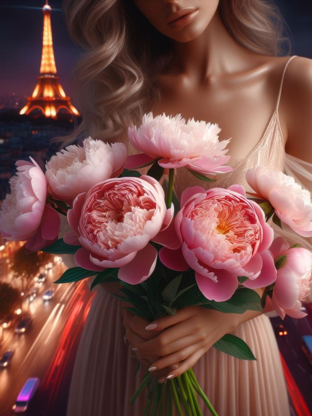 Алмазная мозаика 30х40см. "Девушка с пионами" с полн.заполнен.на подрам. (30цв.) (арт. НД-8919)