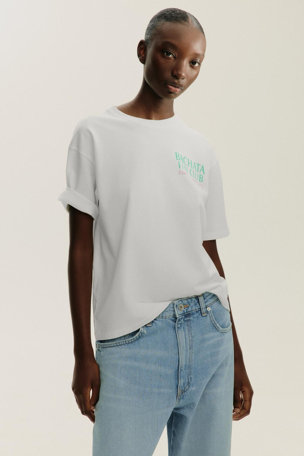 ZARA ФУТБОЛКА С НАДПИСЬЮ, БЕЛЫЙ