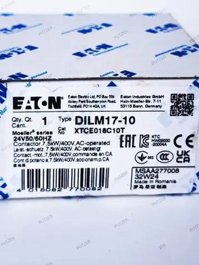 Пускатель (контактор) EATON DILM 17-10 24v для штукатурных станций