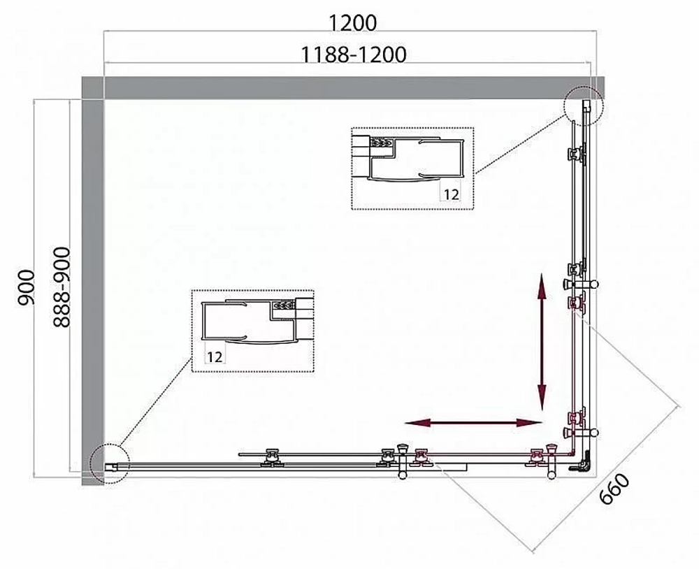 Душевой уголок BelBagno UNO 195-AH-2-120/90 стекло прозрачное
