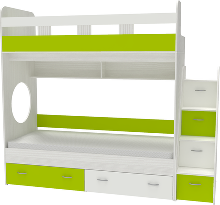 Двухъярусная кровать КарИВи Юниор 1 80x160 Белое Дерево Лайм, Белый