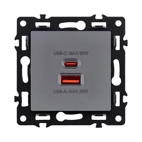 Розетка USB A+C 65W, серый Kollinger Asthetik AS-024GY