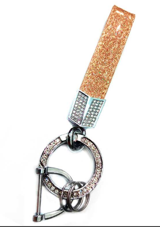 Брелок для ключей Кожа Хлястик (со стразами) X104-CH шоколадный с блестками