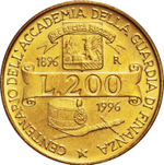 Italy 200 Lire 1996 R "Guardia di Finanza Academy Centennial", UNC