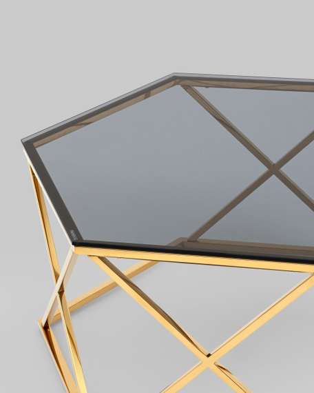 Журнальный столик Круз 93*80 стекло smoke сталь золото