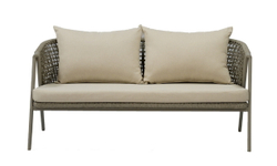 "Амстердам" диван 2-местный плетеный из роупа, каркас алюминий, роуп серый круглый, ткань серая