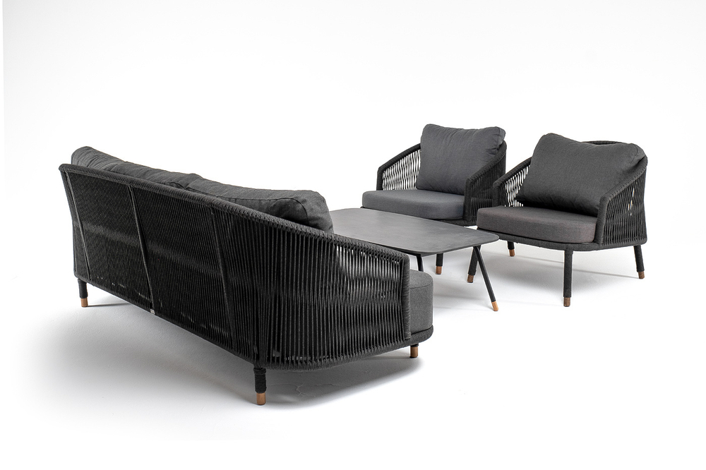 "Лугано" лаунж-зона 5-местная плетеная из роупа (веревки), каркас алюминиевый темно-серый, роуп темно-серый