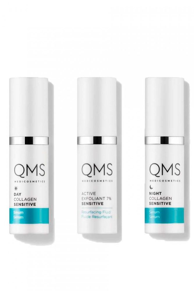 QMS Medicosmetics Тревел-Набор «Интенсивное обновление» с коллагеном для чувствительной кожи Collagen System Sensitive 3-step Routine Set 3 гр