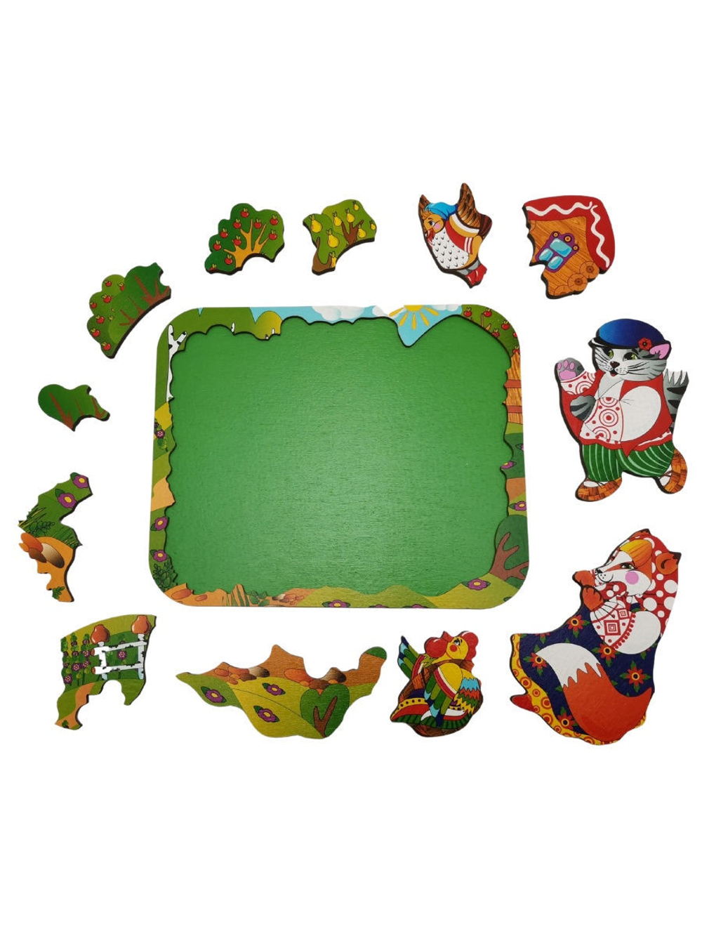 Деревянный пазл "Кот, Петух и Лиса"