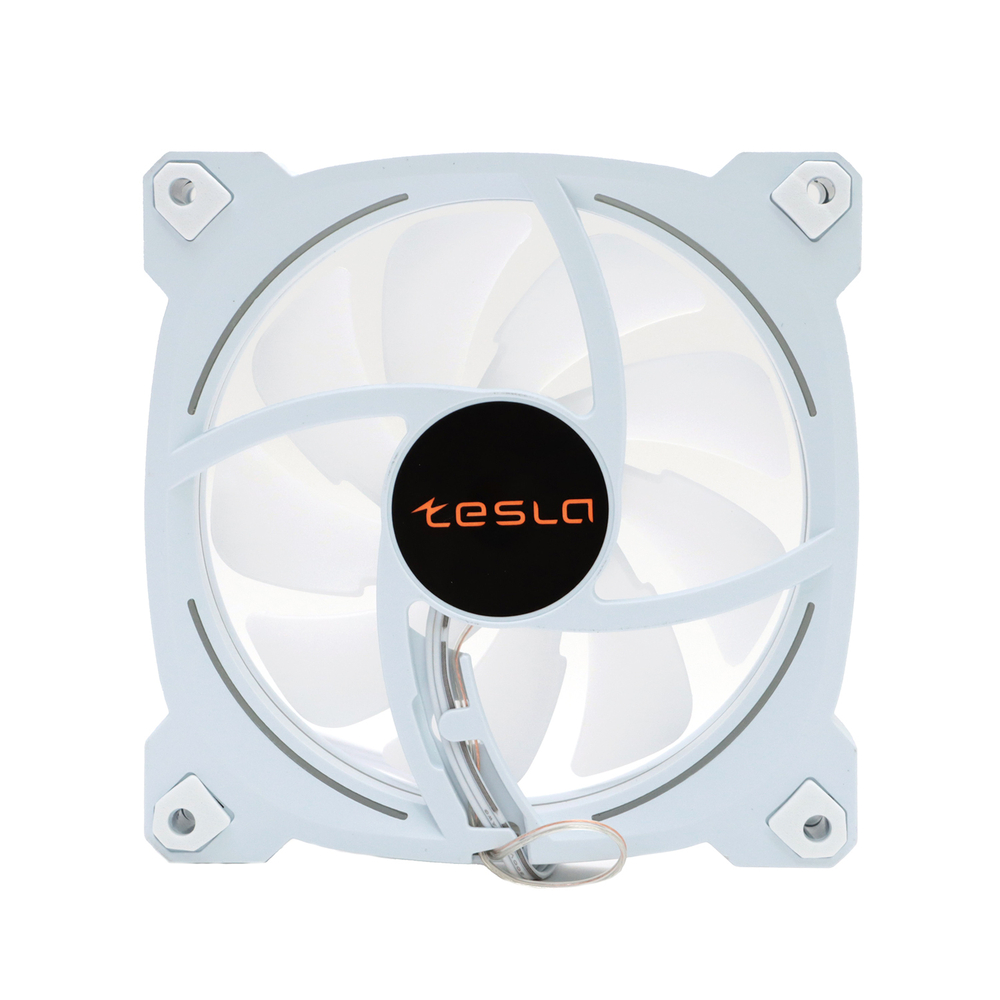 Вентилятор TESLA RGB120-CW, 120мм, 1200rpm, 3-pin+Molex, белый/Ice Blue, 38CFM, 21дБ, антивибропрокладки (TSL-120-CW)