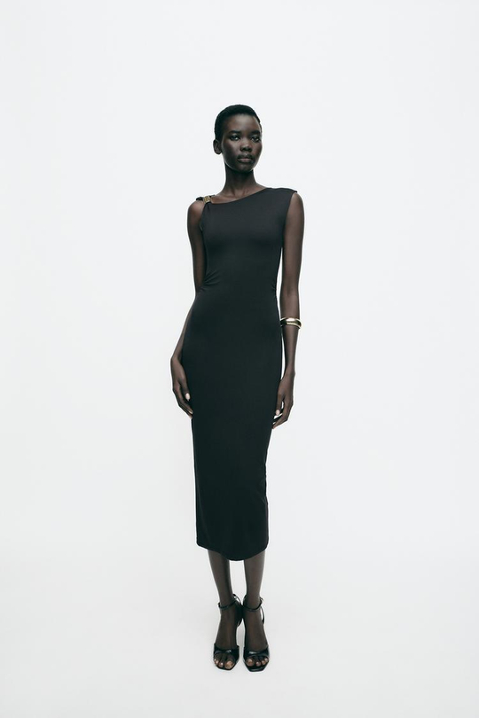 ZARA ПЛАТЬЕ С МЕТАЛЛИЧЕСКОЙ ДЕТАЛЬЮ, ЧЕРНЫЙ