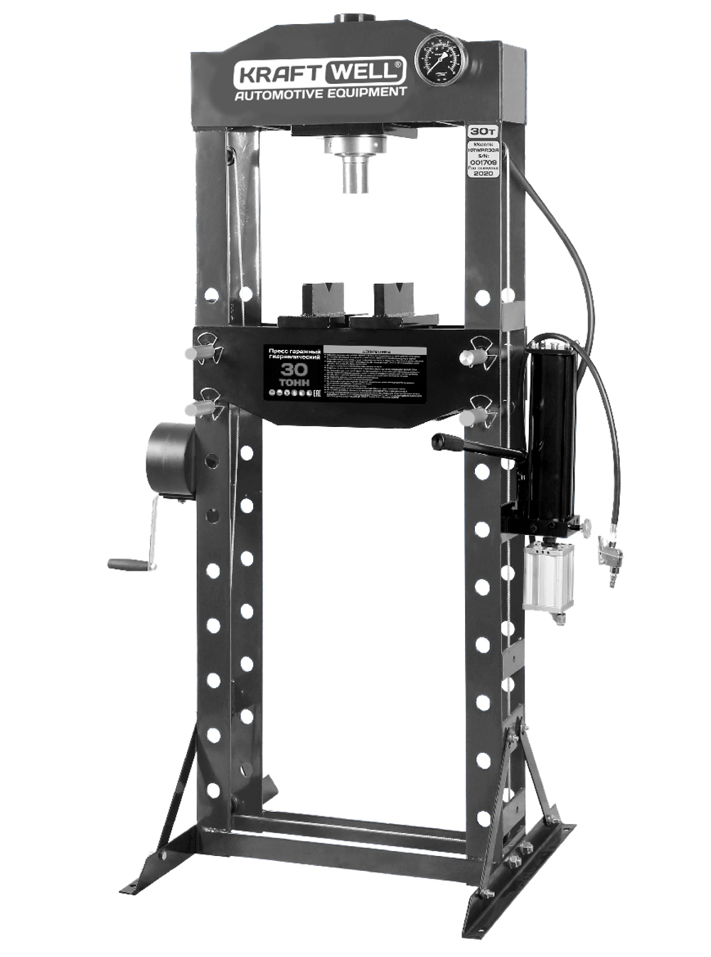 KraftWell KRWPR30A Пресс 30 т. сварная рама с ручным и пневматическим приводом