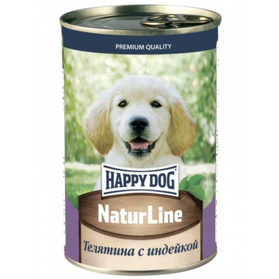 Happy Dog консервы для щенков с телятиной и индейков в желе (банка) (Россия) Natur Line