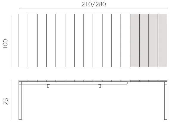 Стол металлический раздвижной Rio Alu, 210-280х100 см, тортора