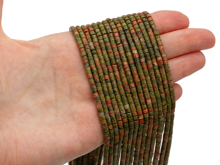Нить бусин из унакита 3,3мм ("таблетка")