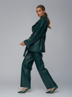 Женские кожаные брюки тёмно-зелёные прямого кроя
