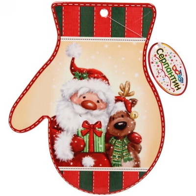 Подставка под горячее керамика «Варежка» 20*25см «Дедушка Мороз с Оленем»