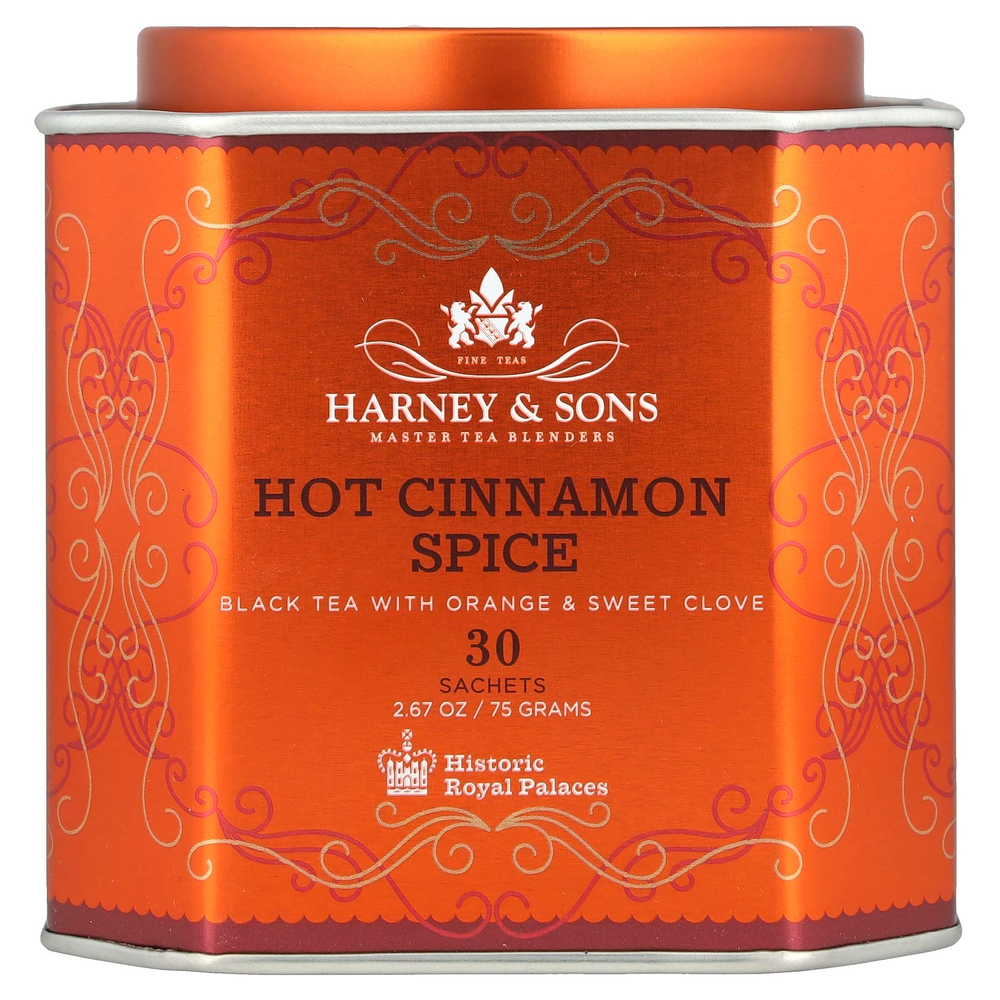 Harney & Sons, черный пряный чай с корицей, апельсином и сладкой гвоздикой, 30 пакетиков, 75 г (2,67 унции)