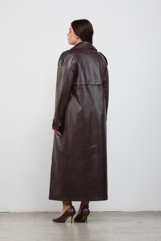 Тренч из экокожи под рептилию, коричневый