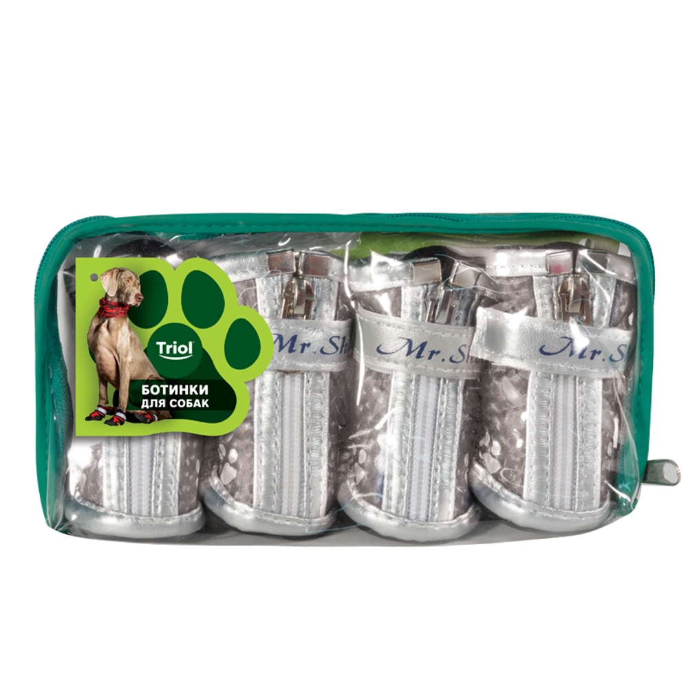 Ботинки Triol YXS082-3 для собак серебряные с "лапками" 50х40х50 мм (уп.4шт)