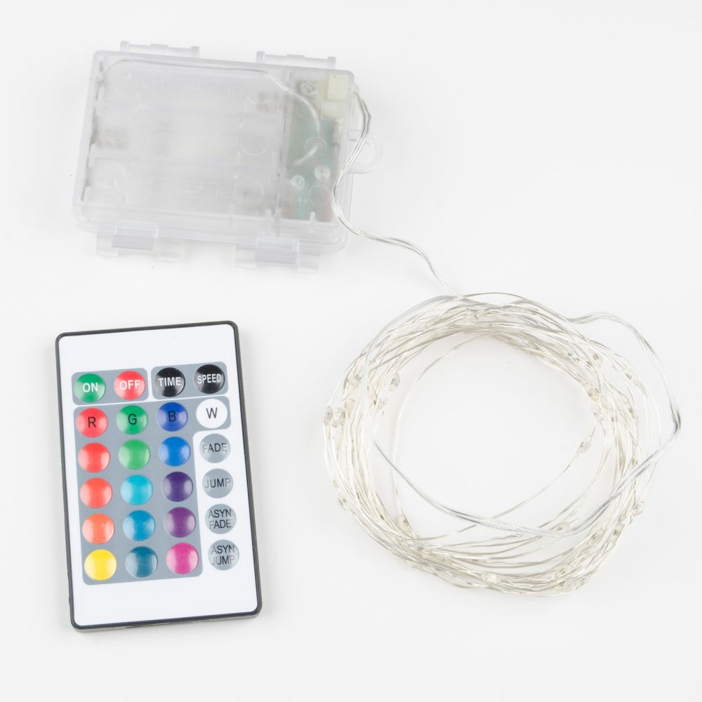 ULD-S0500-050-DTB-3AA-RC RGB IP20 DEW Гирлянда светодиодная Роса на батарейках 3AA не в-к. 5м. 50 светодиодов. RGB свет. Пульт ДУ в-к. Провод прозрачный. TM Uniel