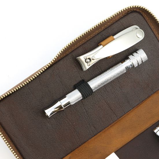 Набор бритвеный Dovo, 4 пр. Футляр: натур.кожа (вол), цвет коричневый