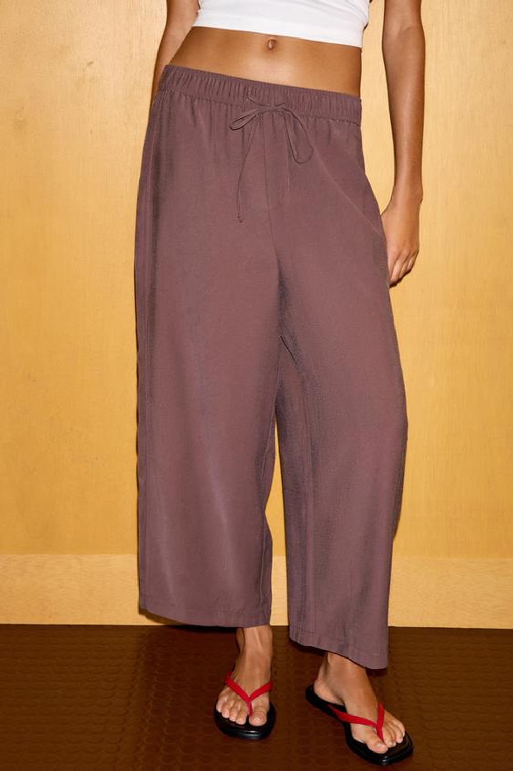 ZARA БРЮКИ-ПИЖАМА BALLOON, ТЕМНО-БАКЛАЖАНОВЫЙ