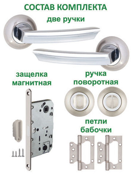 Ручка дверная с магнитной защелкой фиксатором и петлями