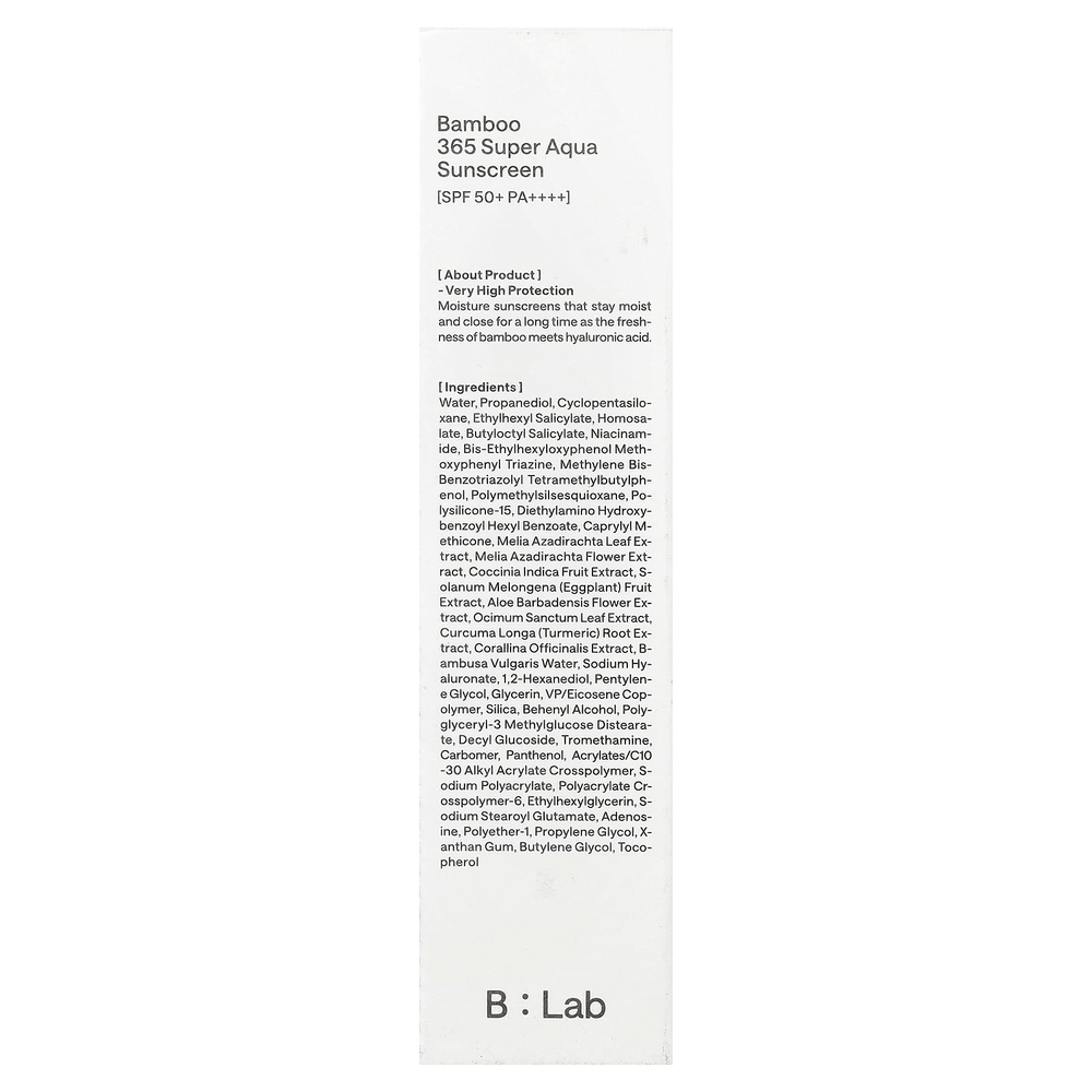 B_Lab, Perfect Balance, солнцезащитный крем Bamboo 365 Super Aqua, SPF 50+ PA++++, 50 мл (1,69 жидк. унции)