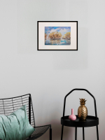 Картина авторская акварельная в паспарту 21х30 см на стену для интерьера "На берегу Осетра в апреле"