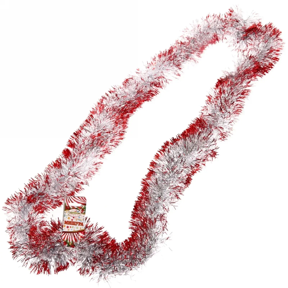 Мишура 2м 9см «Серебряный блеск» красный