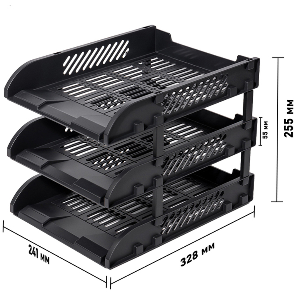 Лоток горизонтальный DELI "9217ES", 3-х рядный, пластик, черный