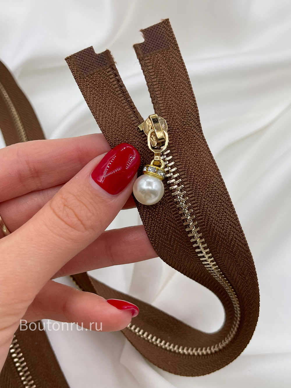 Молния коричневая золото жемчуг