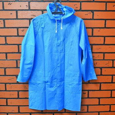 Дождевик детский (8-10 лет) синий ПВХ с капюшоном (на кнопках) Komfi