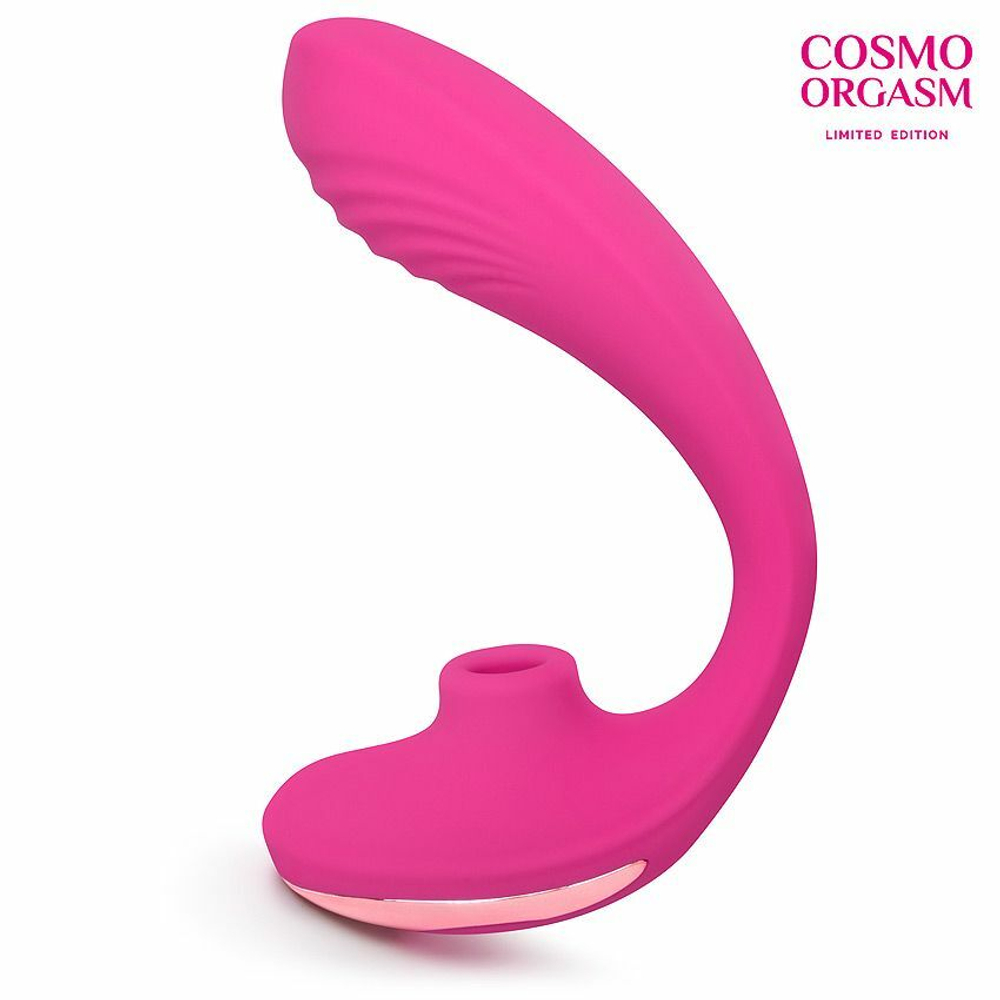 Розовый вибромассажёр двойного действия с вакуумно-волновой стимуляцией клитора - 23 см. (Цвет: розовый)