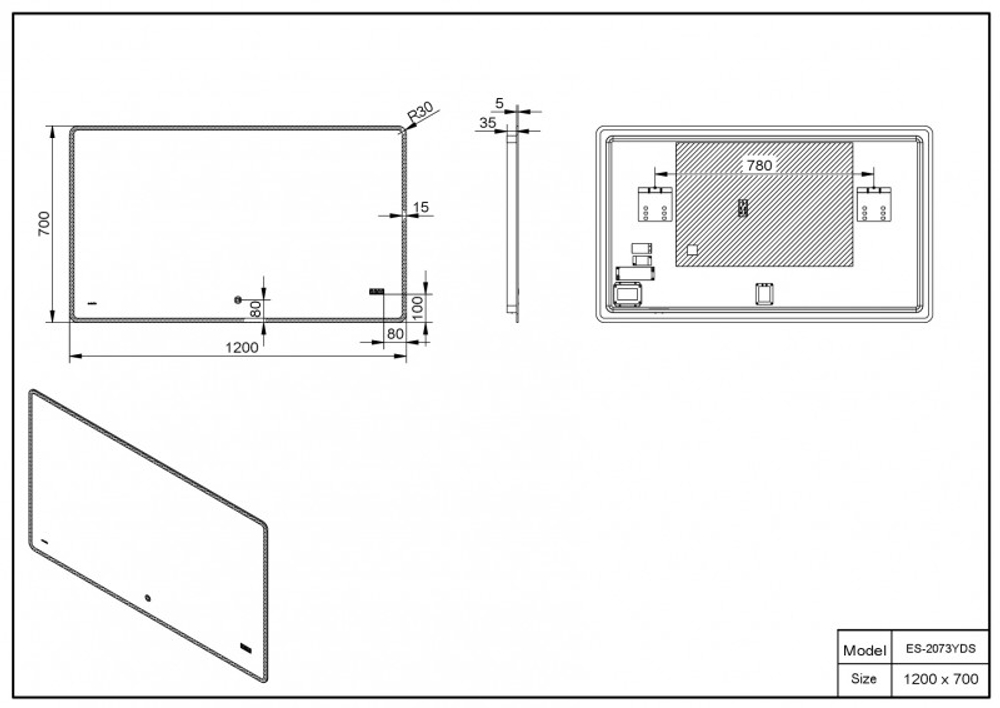 Зеркало со встроенной подсветкой ES-2073 YDS Esbano 120х70х5