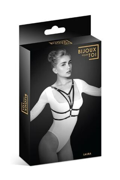 Черная упряжь на грудь Laura (Размер: S-M-L) (Цвет: черный)