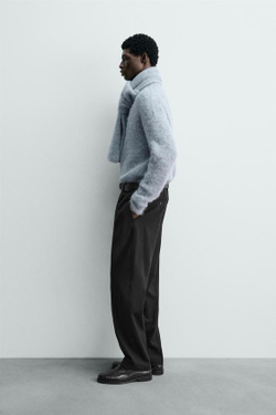 ZARA БРЮКИ ИЗ ФЛАНЕЛИ СО СКЛАДКАМИ, ЧЕРНЫЙ