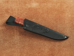 Малый шкуросъемный нож "Якут" с кованым долом, рукоять мореная карельская береза