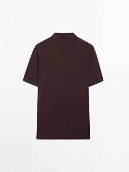 Massimo Dutti Трикотажное поло с воротником на молнии, гранатовый