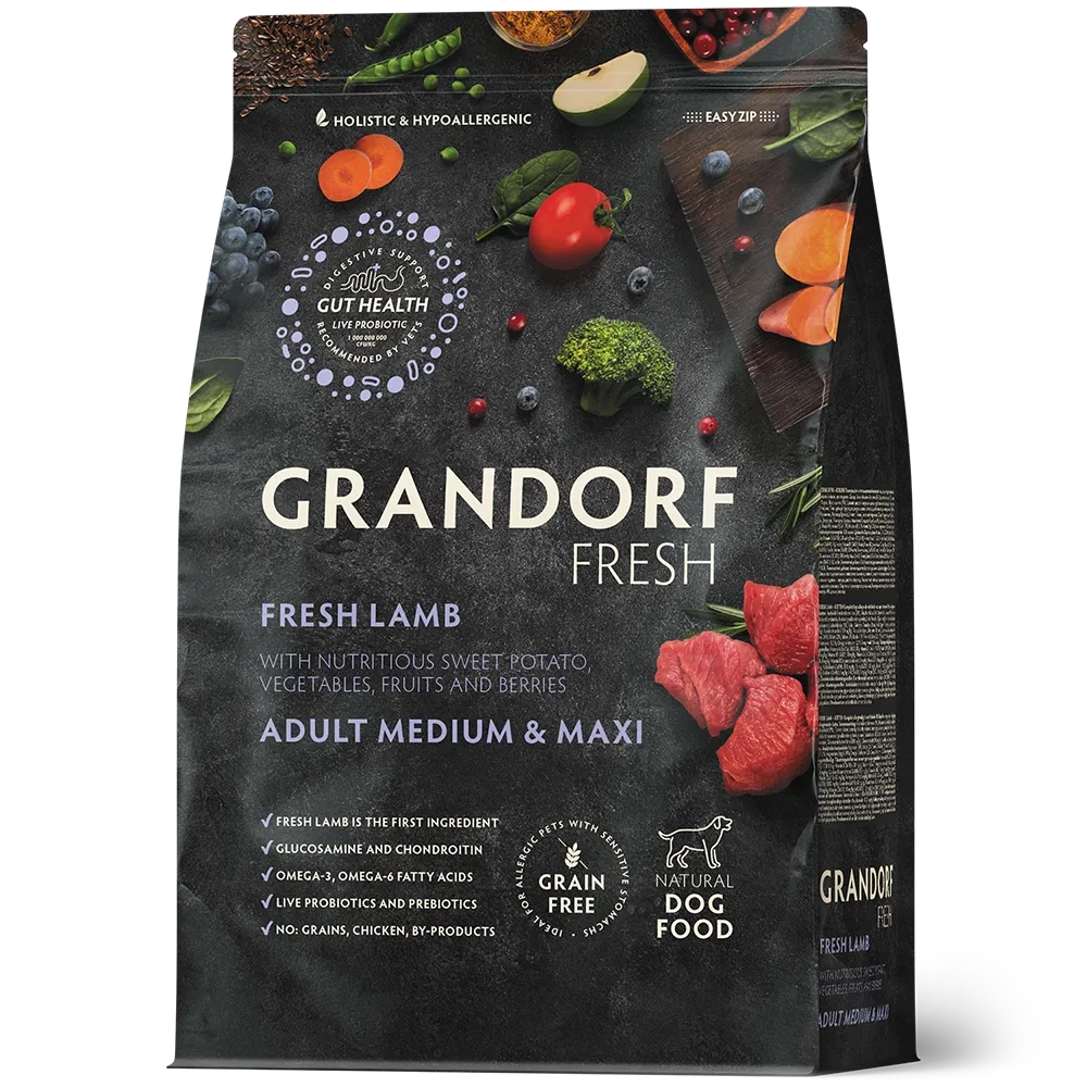 Grandorf Fresh, Fresh Lamb, Adult Medium & Maxi для собак средних и крупных пород (Свежее мясо ягненка с бататом)