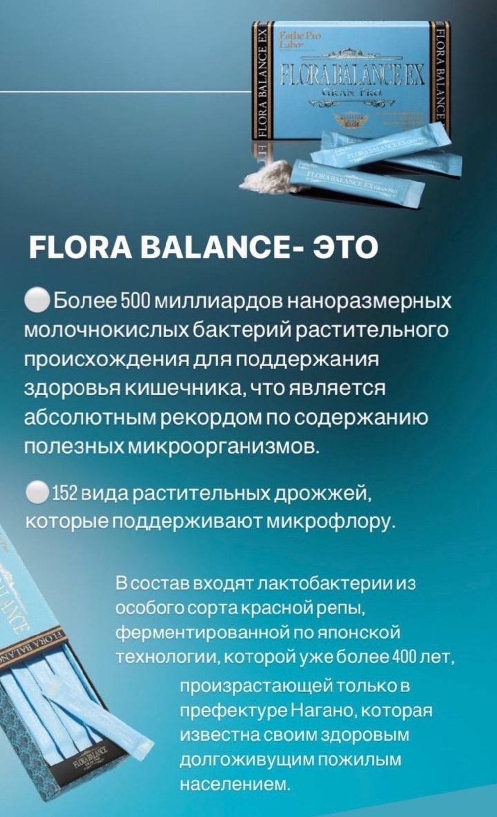 Биодобавка для поддержания баланса микрофлоры Flora Balance ESTHE PRO LABO 30 саше,лактобактерии 100% растительного происхождения.