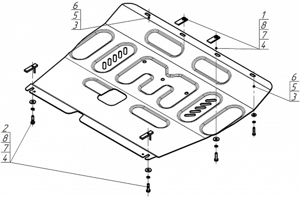 Защита картера двигателя, КПП. 2 мм, Сталь. для Mitsubishi Outlander IV 2022-2024, Motodor.71305