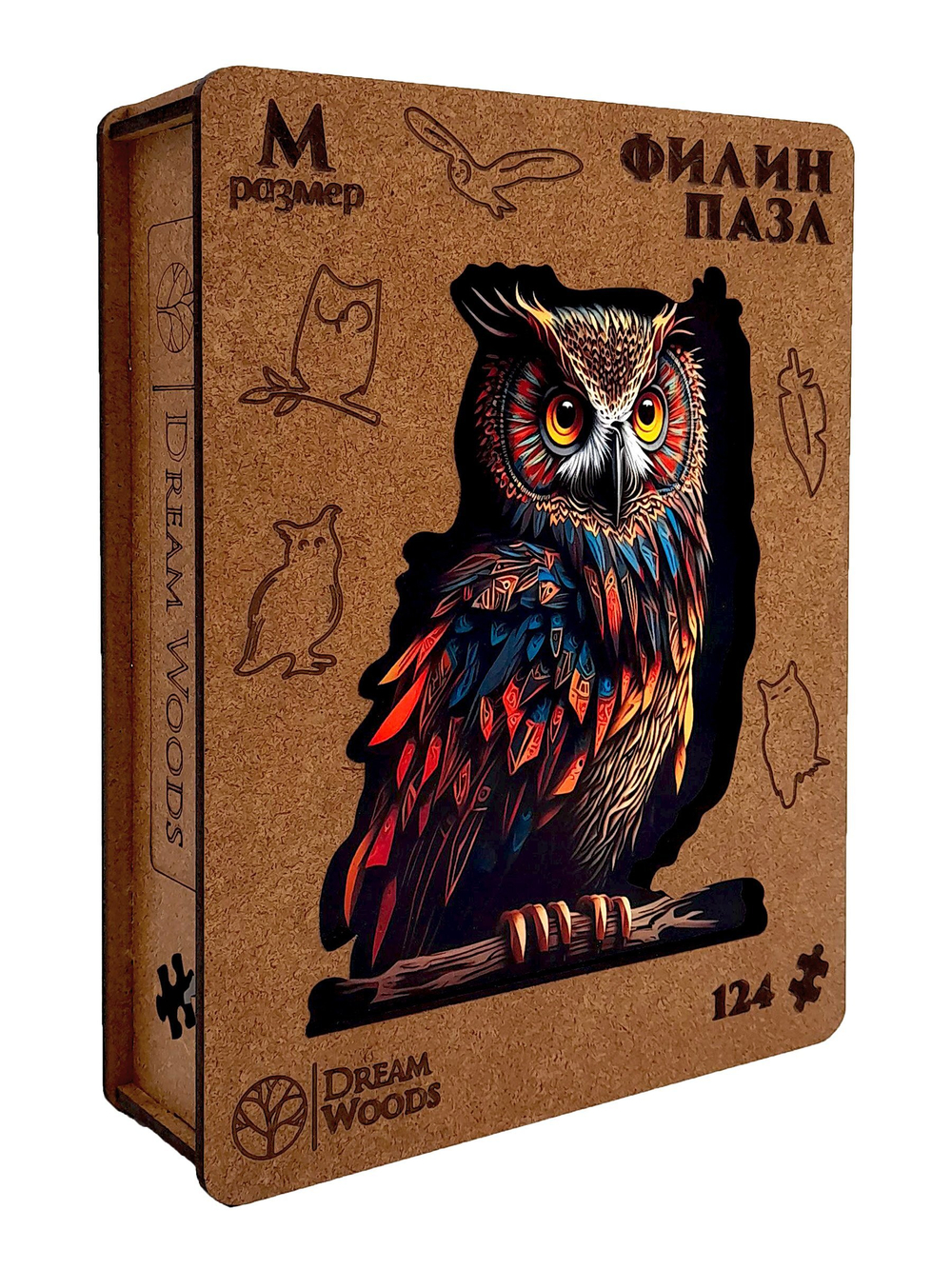 Пазлы деревянные 124 элемента 260*180мм "Филин"