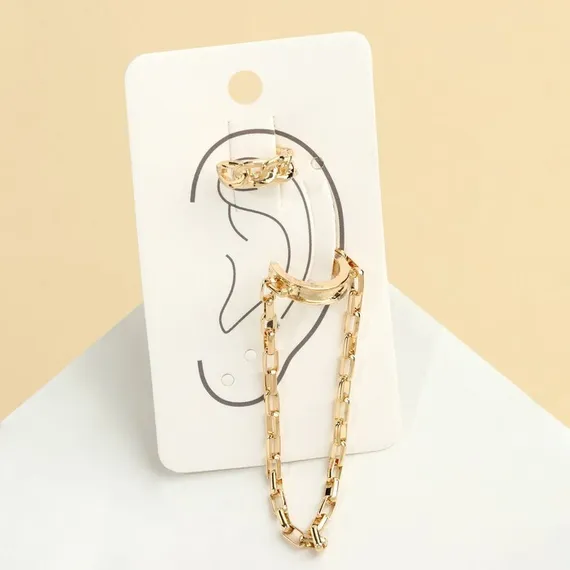 Серьги &quot;Каффы&quot; кручёное с цепочкой, набор 2 шт, цвет золото