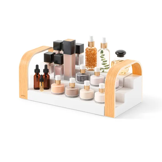 Полка для специй трехъярусная раздвижная bellwood, белая/натуральное дерево