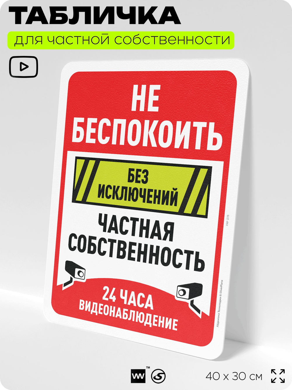 Табличка для частной территории "Не беспокоить, частная собственность", на дом, для участка, организаций, предупреждающая, 40х30 см, Silver Plane x Айдентика Технолоджи