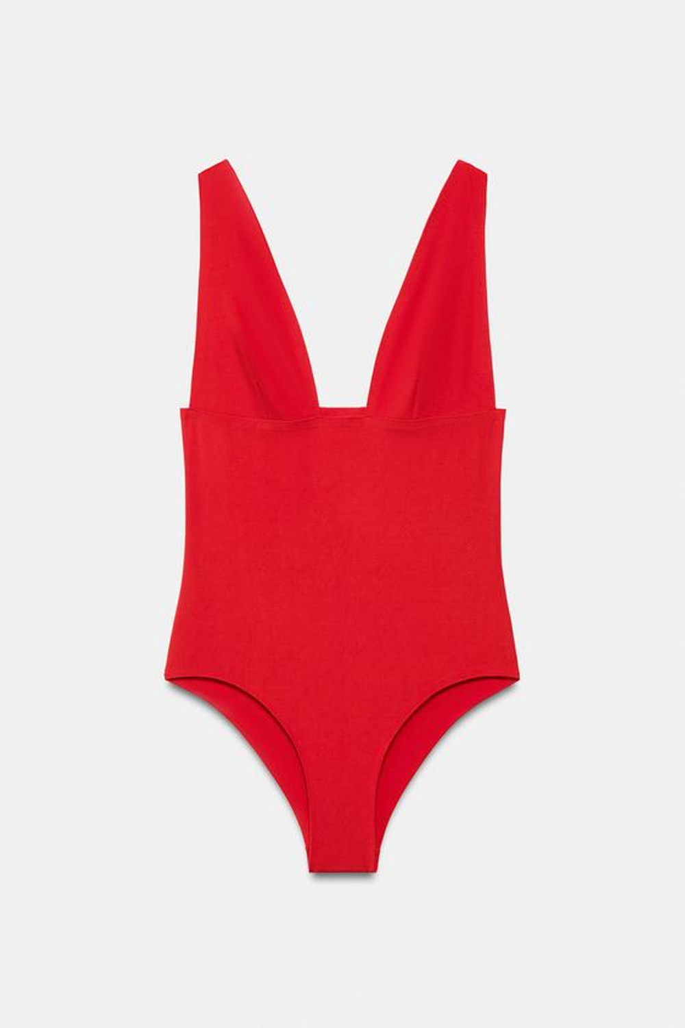 ZARA ОДНОТОННЫЙ КУПАЛЬНИК С ГЛУБОКИМ ВЫРЕЗОМ, КРАСНЫЙ