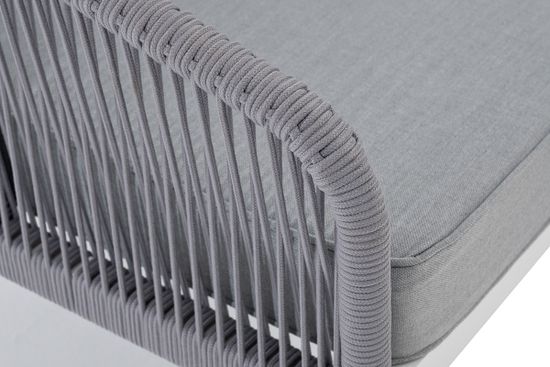 "Канны" диван модульный плетеный из роупа, каркас алюминий белый, роуп светло-серый круглый, ткань светло-серая